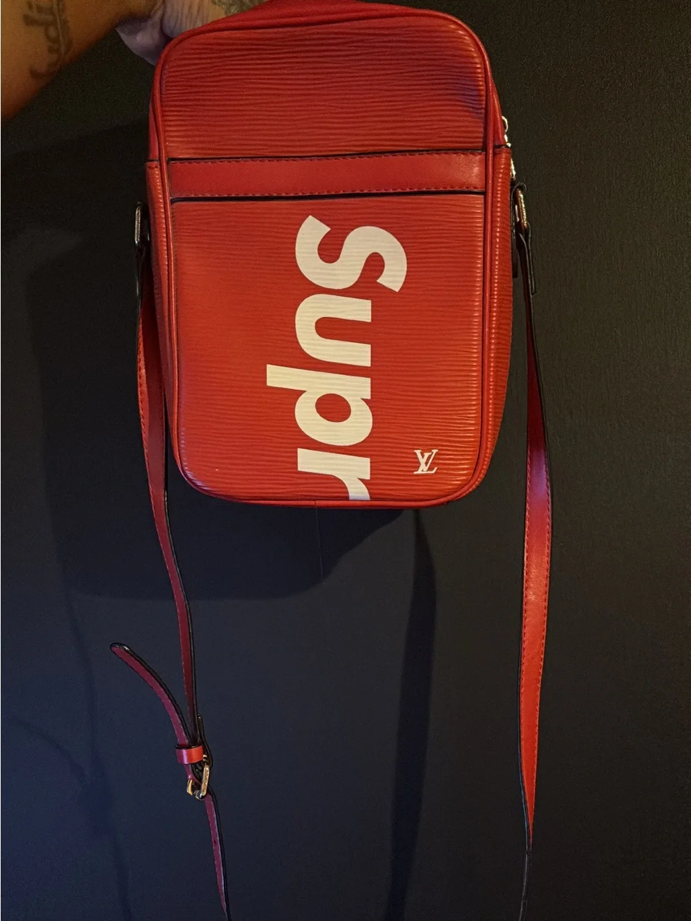 Supreme Red Messenger Bag with White Logo